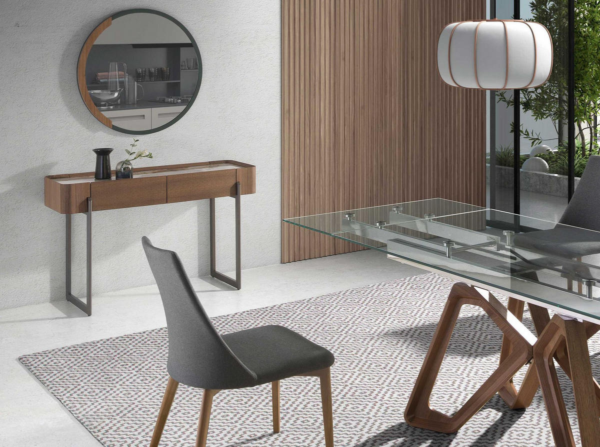 KONSOLENTISCH Rechteckiger Konsolentisch aus Porzellanmarmor, Nussbaum und dunklem Metallic-Stahl 120/40/76 cm - Walnussfarben/Weiß, Holz (120/76/40cm) - ANGEL CERDA