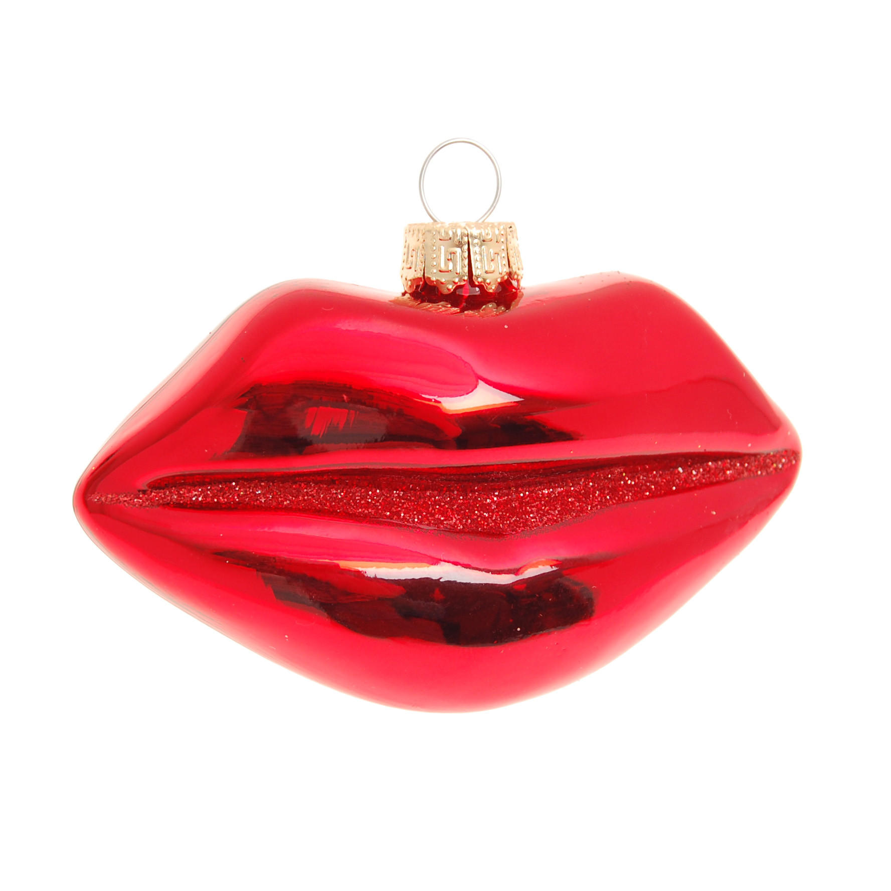 CHRISTBAUMSCHMUCK Lippen Rot 6cm (Glas / 1 Stk.) - Rot, Glas (9/5/4cm) - Krebs Glas Lauscha