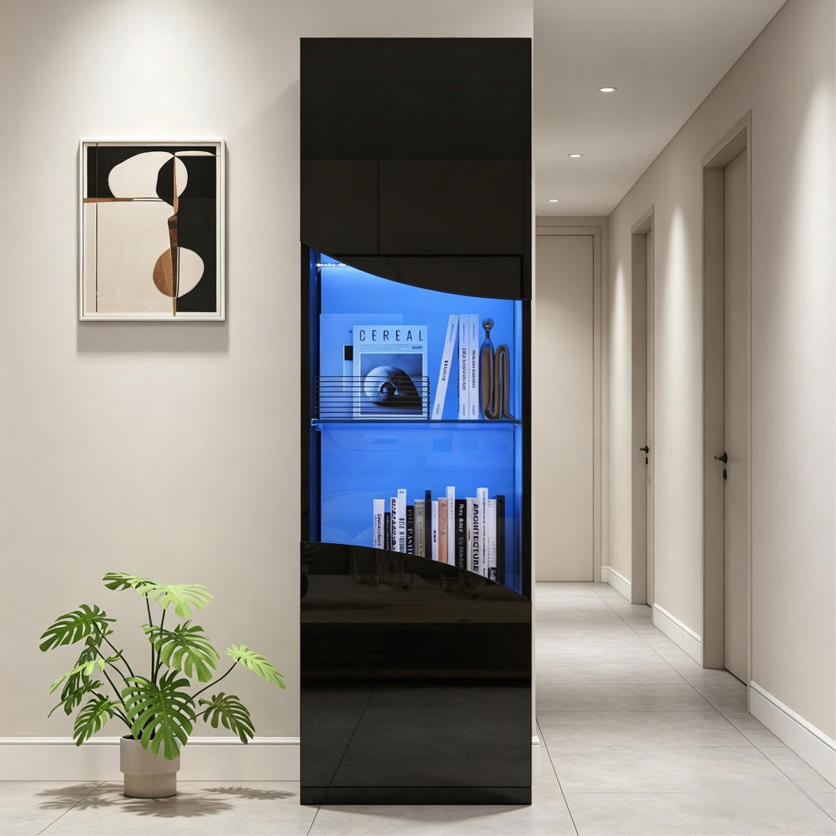VITRINENSCHRANK mit LED 35 x 50 x 165 cm Hochglanz Schwarz - Schwarz, Holzwerkstoff (50/165/35cm) - Beauniv