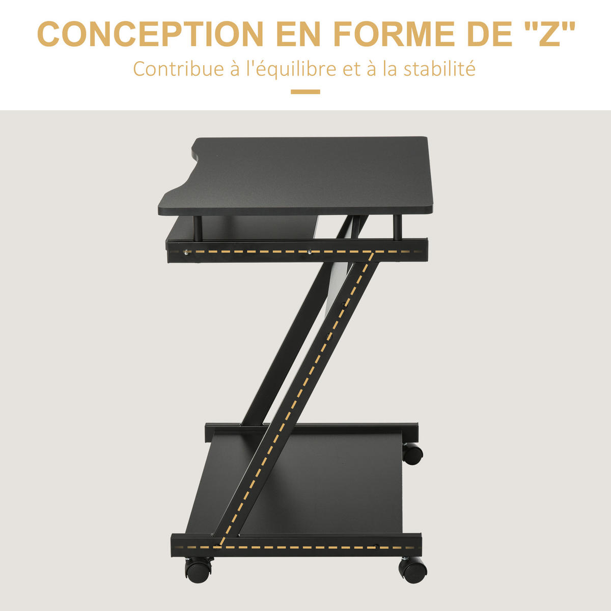 COMPUTERTISCH Schwarz rollbar mit Tastaturauszug und Ablage 60/48/73 cm - Schwarz, Holzwerkstoff (48/60/73cm) - PANGIVO