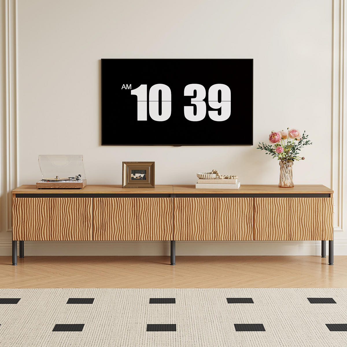 TV-LOWBOARD 180 cm Holzoptik mit Metallfüßen und Kabelaussparung - Naturfarben, Holz (180/43/35cm) - PARAFTA HOME