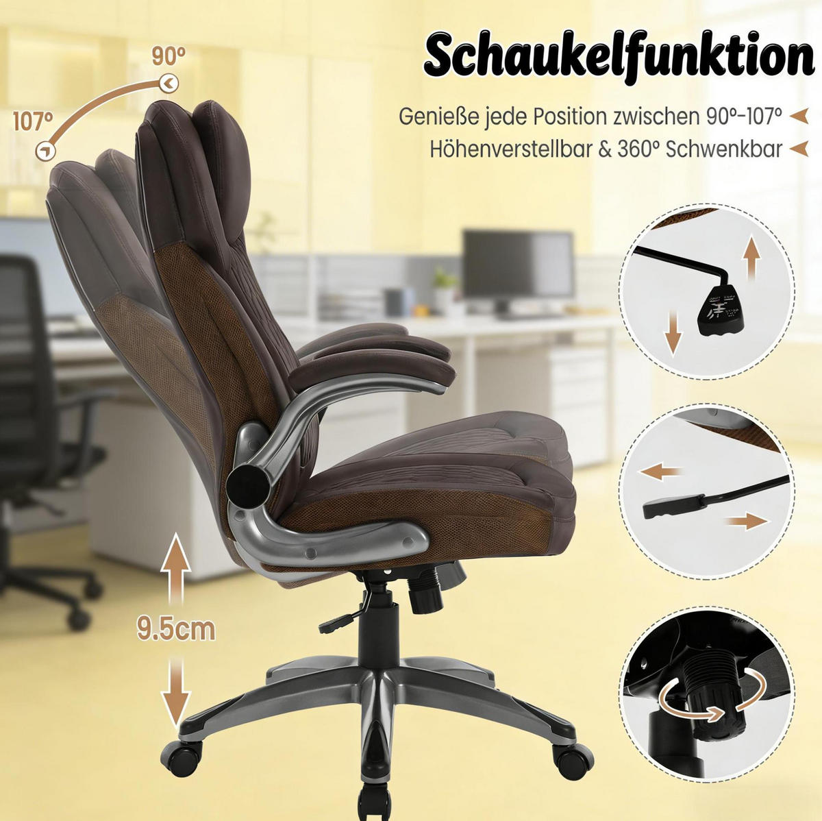 BÜROSTUHL höhenverstellbar mit Schaukelfunktion Braun - Braun, Metall (67.5/120/73cm) - Meubliv