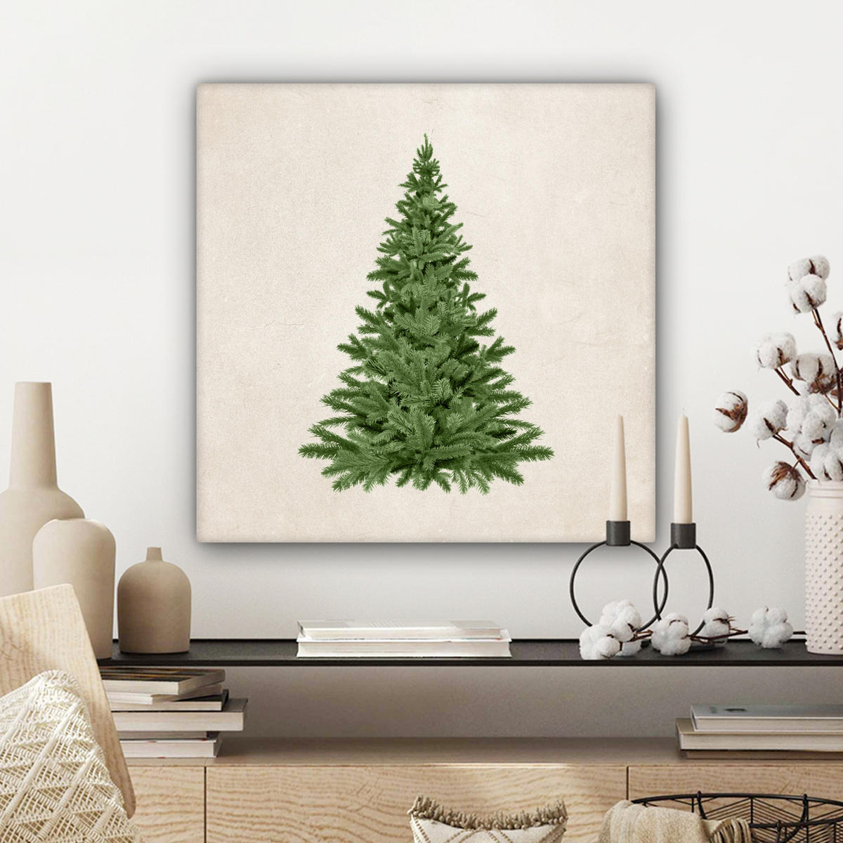 LEINWANDBILD Weihnachtsbaum - Grün - Weihnachten - Feiertage Wandbild Wohnzimmer 50x50 cm - Olivgrün, Textil (50/50cm) - MuchoWow