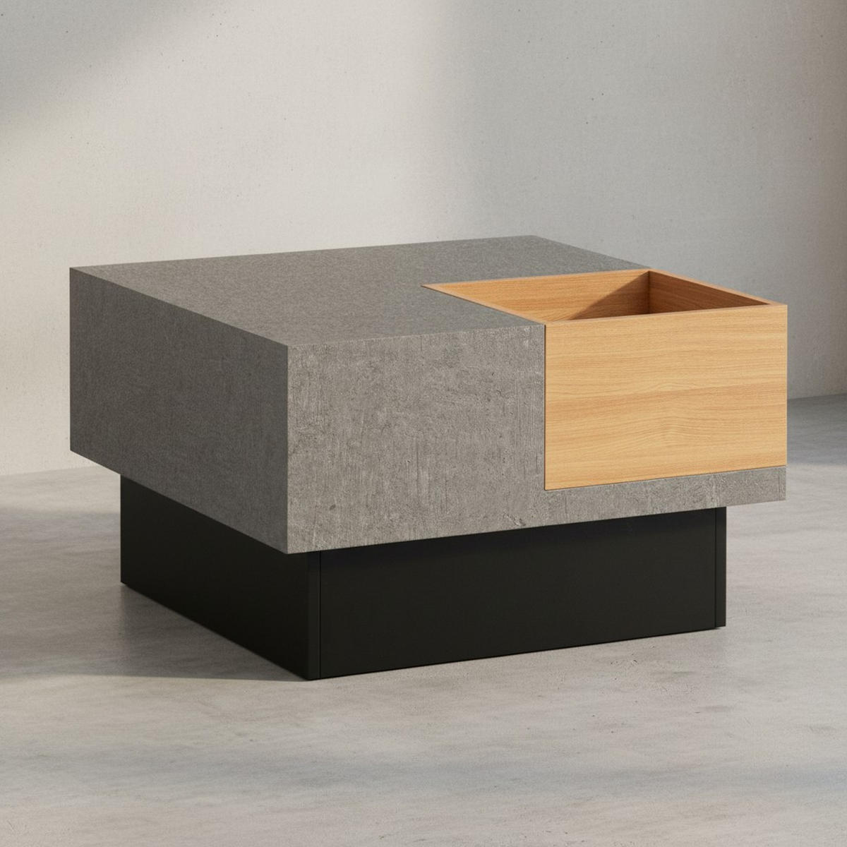 COUCHTISCH in Grau mit Beton-Optik, integriertem Stauraum, 65x65x40 cm - Schwarz/Grau, Holzwerkstoff (65/65/40cm) - KADIMA DESIGN