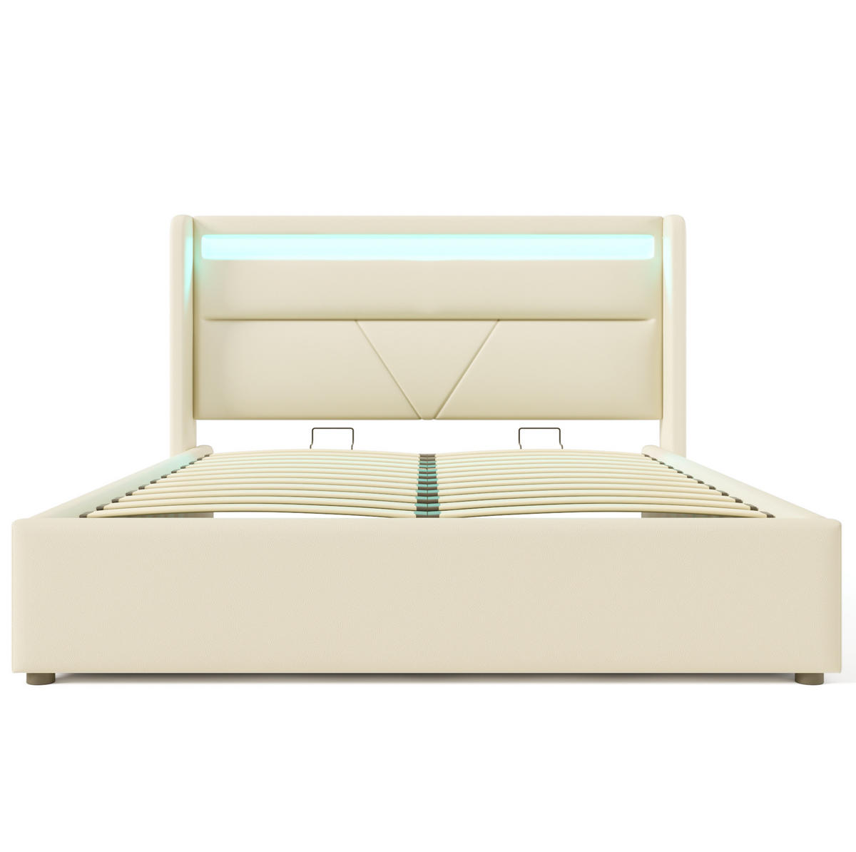 POLSTERBETT 160/200 cm Weiß aus PU mit Bettkasten und LED - Weiß, Kunststoff (160/200cm) - OKMYHOME
