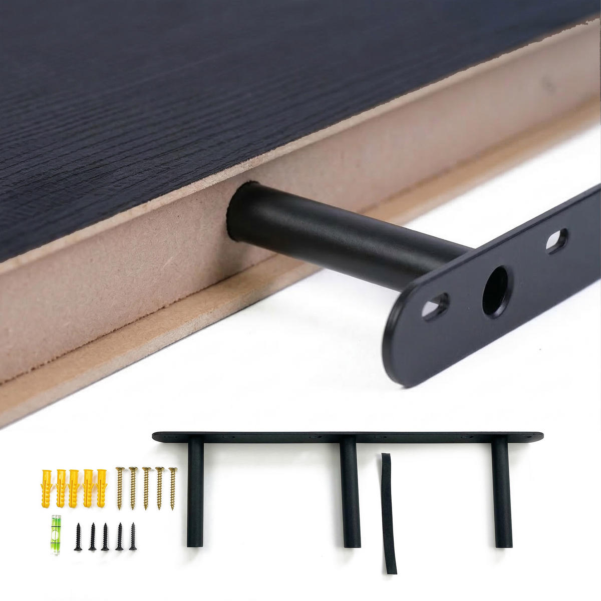 3XPOLICA - čierna, kov/kompozitné drevo (1000/4/23cm) - Relaxdays