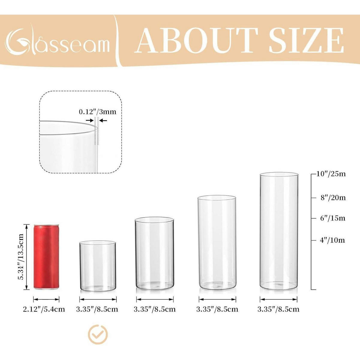 KERZENSTÄNDER 6er Set Glas Zylinder 10 cm - Transparent, Glas (8.5/10/10cm)