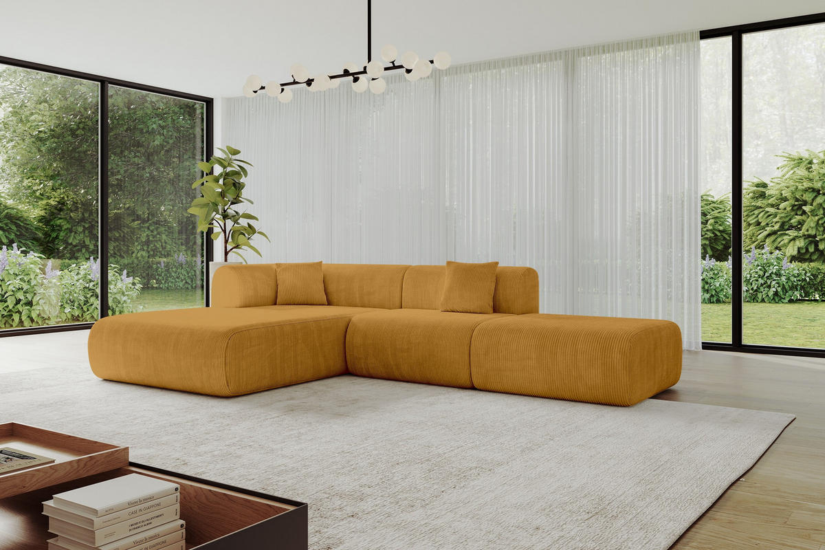 ECKSOFA Ottomane Links OVLY-L 289x176x71 Senfgelb Cord - Currygelb/Dunkelgelb, Holzwerkstoff/Kunststoff (176/289cm) - ALTDECOR