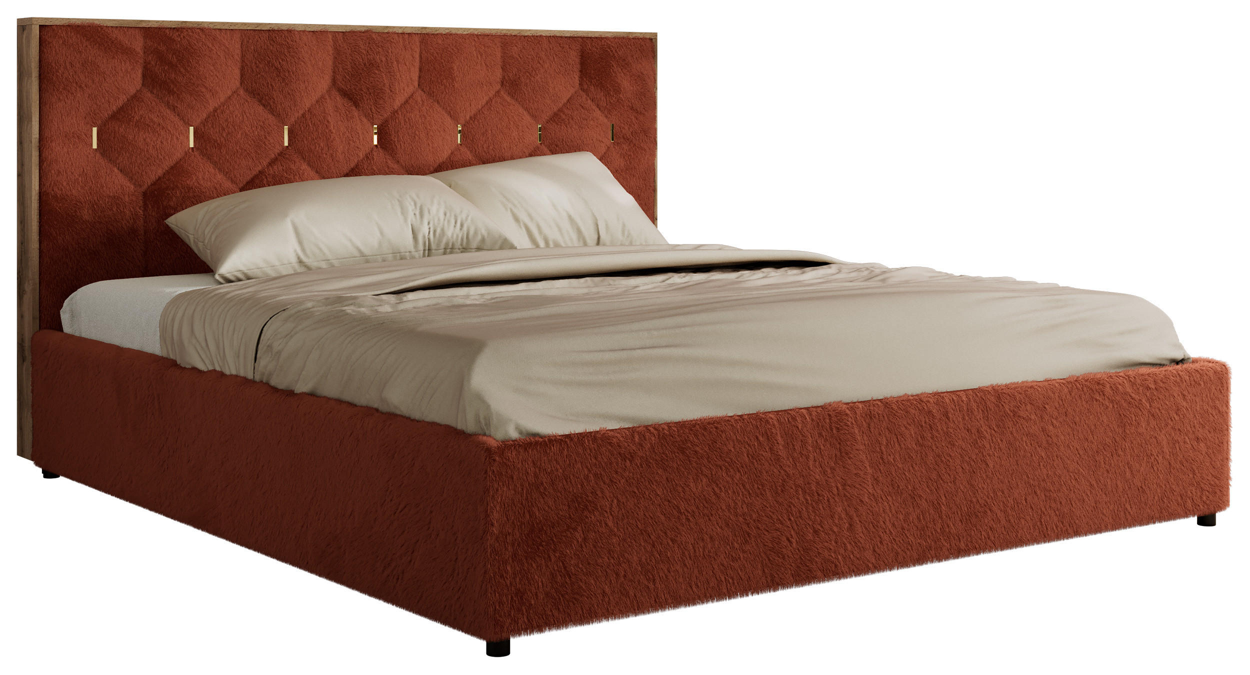 POLSTERBETT LARINO CLASSIC 160/200 - Orange Plüsch - Schaum-Matratze - Orange, Textil (160/200cm) - MKS