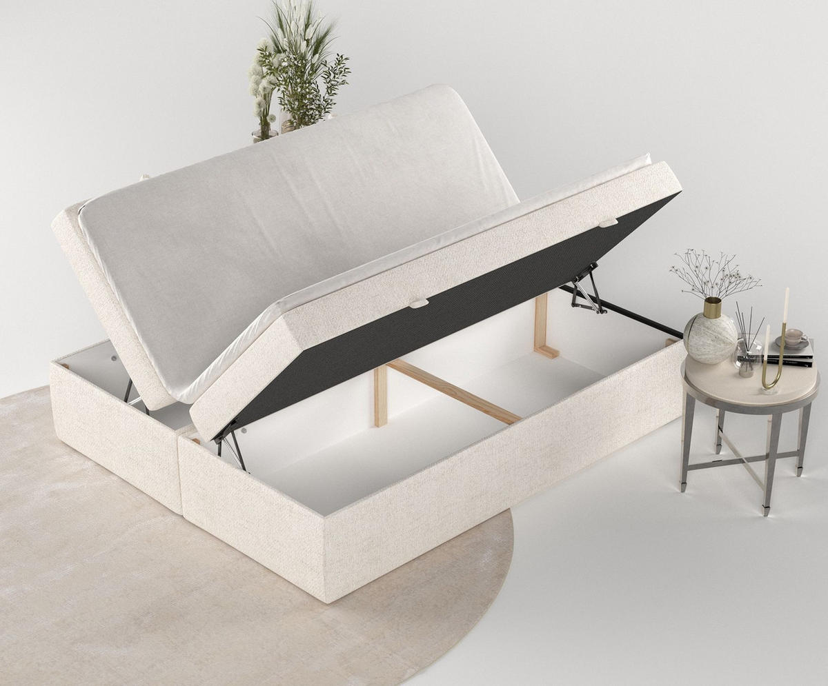 BOXBETT Lennon Creme 180/200 cm im Webstoff - Creme/Schwarz, Holz/Holzwerkstoff (180/200cm) - Maison de Reve