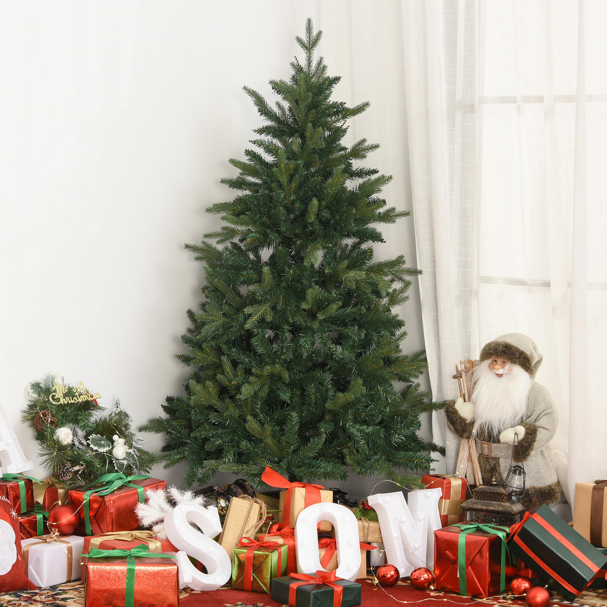 WEIHNACHTSBAUM 1,5 m Christbaum Kunsttanne 946 Zweige Metallfuß PVC Weiß - Grün, Kunststoff (150cm) - HOMCOM