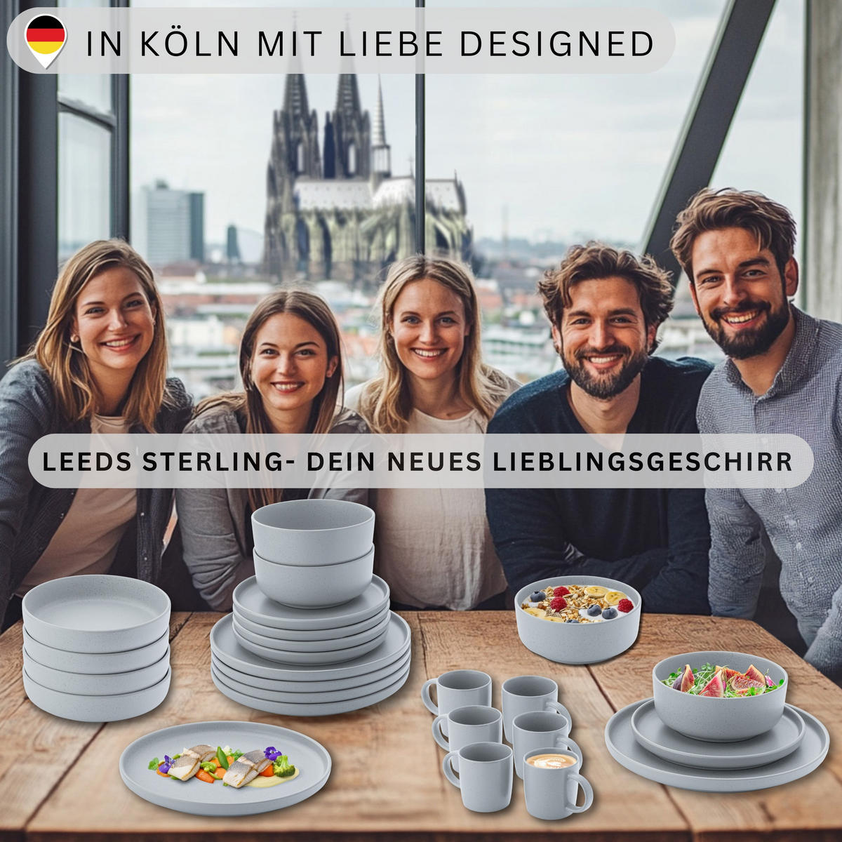 TAFELSERVICE LEEDS STERLING - 36 teilig aus Steingut 12 Personen - Grau, Stein (50/30/80cm) - Sänger