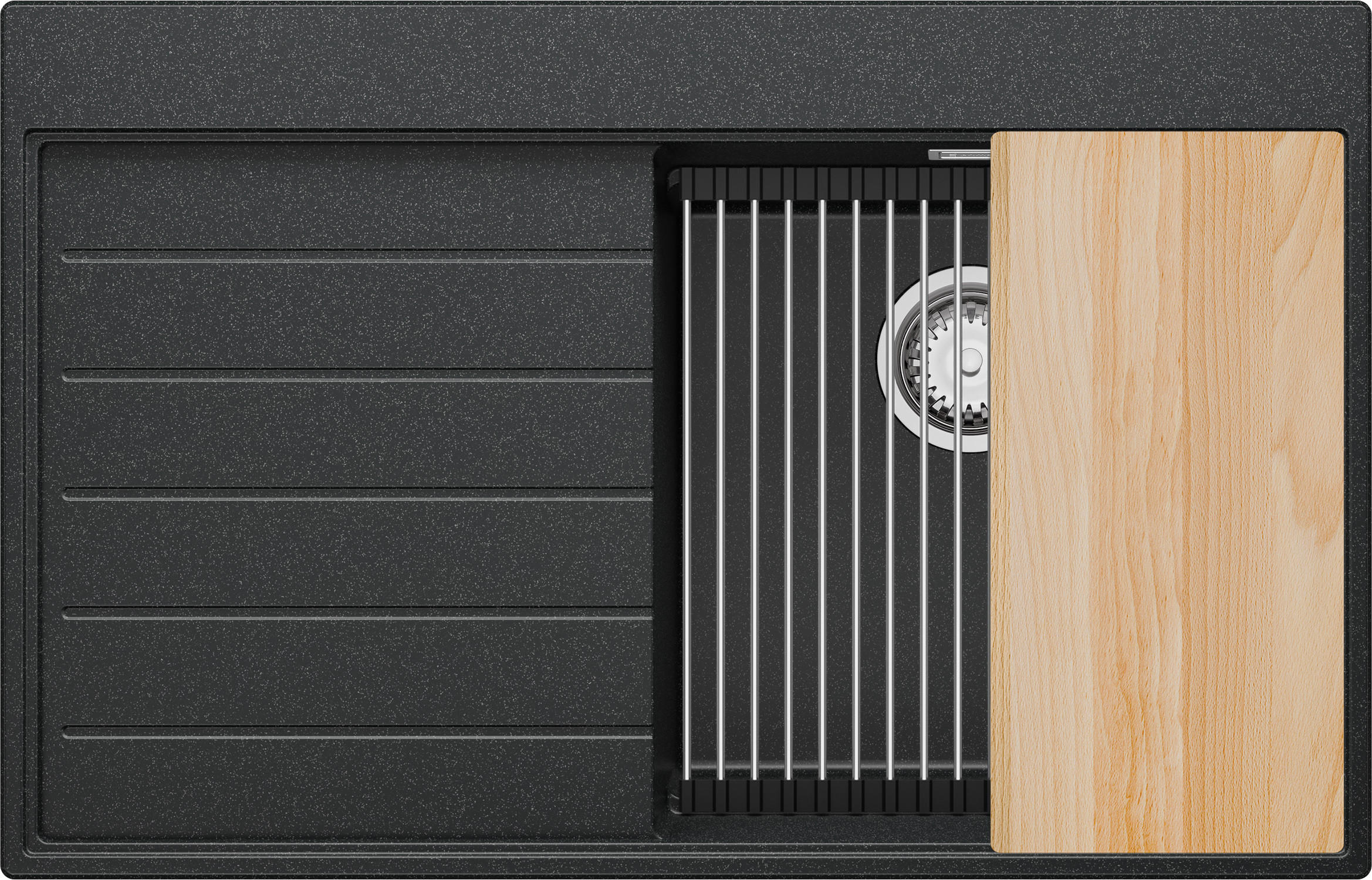 SPÜLBECKEN Sydney, 2-er set Anthrazit 78/50 cm 1 Becken + Ablauf-Set + Küchenzubehörset ab 45er Unterschrank - Chromfarben/Anthrazit, Kunststoff (78/20/50cm) - Primagran