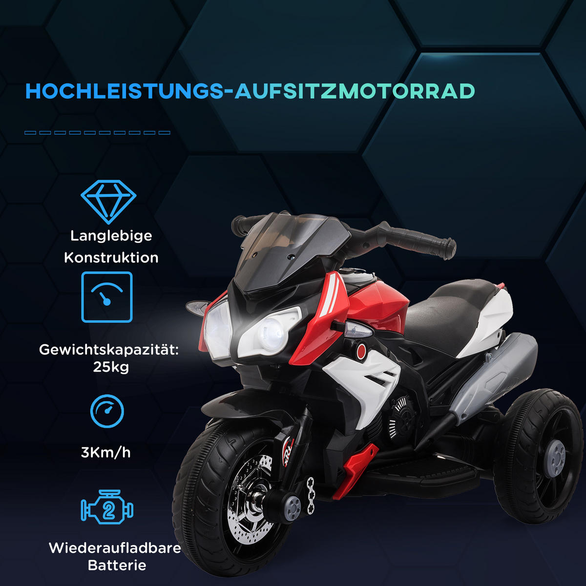 KINDER Elektromotorrad - Rot/Schwarz, Kunststoff/Metall (86/42/52cm) - HOMCOM