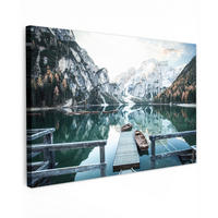 LEINWANDBILD Natur - Berge - Schnee - Wald - Boot 140x90 cm - Hellgrün, Textil (140/90cm) - MuchoWow