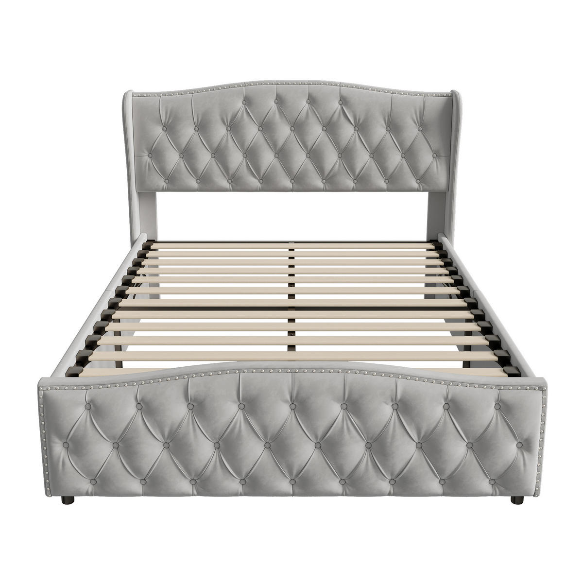 DOPPELBETT 140x200 cm Grau Samt, Polsterbett, Hydraulischer Bettkasten, Diamant-Knopfheftung, Tragfähigkeit 300 kg, Skandinavischer Stil - Grau, Metall (140/200cm) - GENKI LIVING