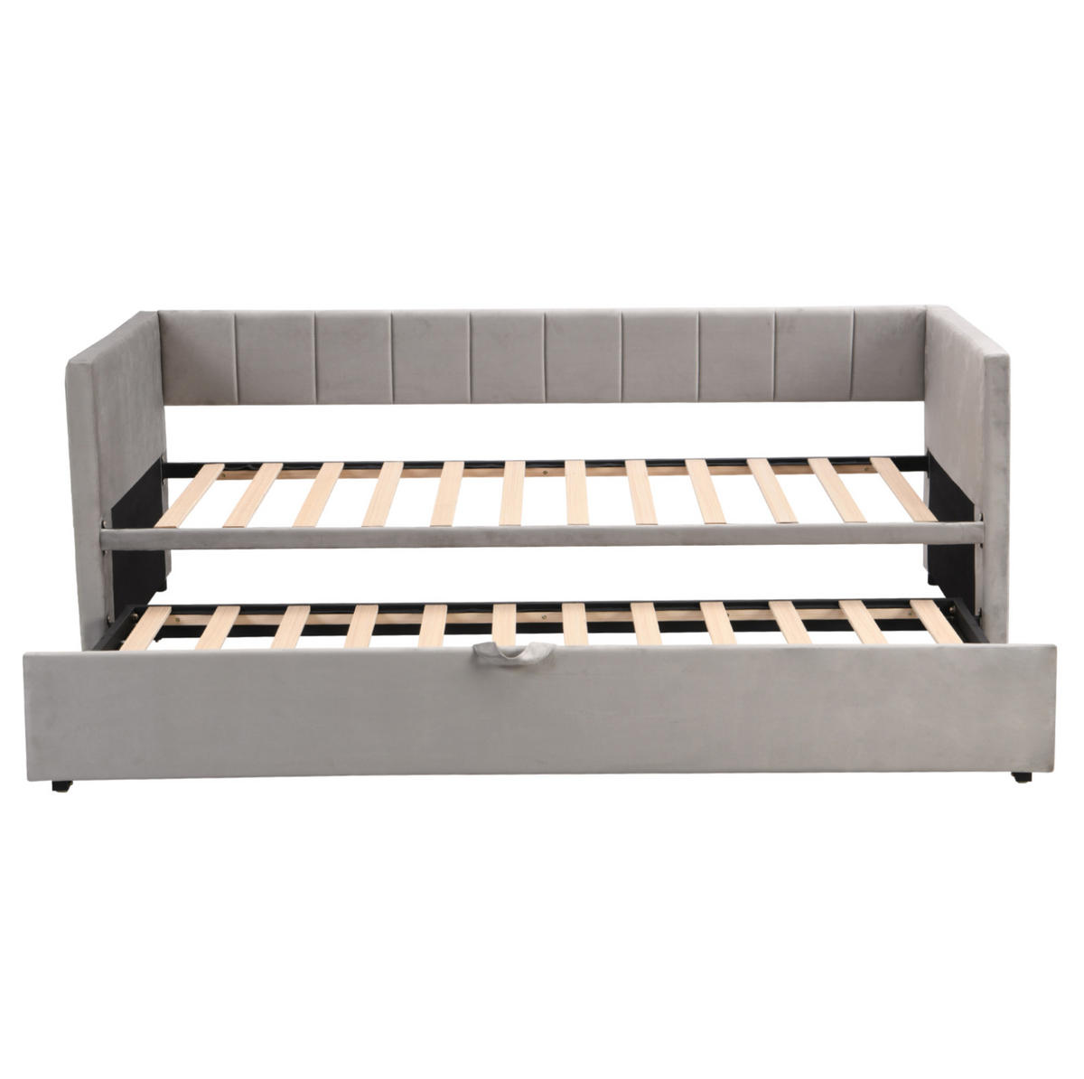 ROZKLÁDACÍ postel 90/200 cm šedá ze sametu s výsuvným lůžkem a lamelovým roštem - šedá, kůže (90/200cm) - OKWISH