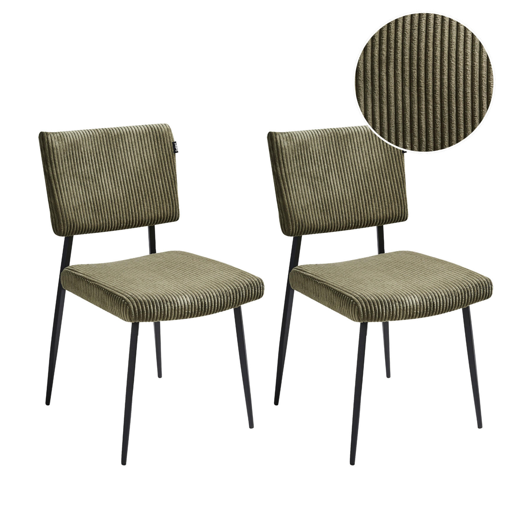 JÍDELNÍ ŽIDLE sada 2 ks Olivově zelená Sturgis - černá/zelená barva, textil (47/87/54cm) - Beliani