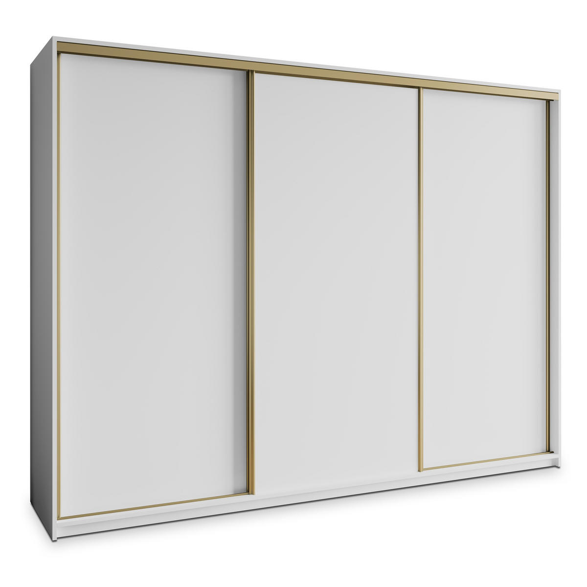 SCHWEBETÜRENSCHRANK NISSE 250/205/60 cm 3-türig mit Schubladen Weiß - Goldfarben/Weiß, Holzwerkstoff (250/205/60cm) - MASSENO