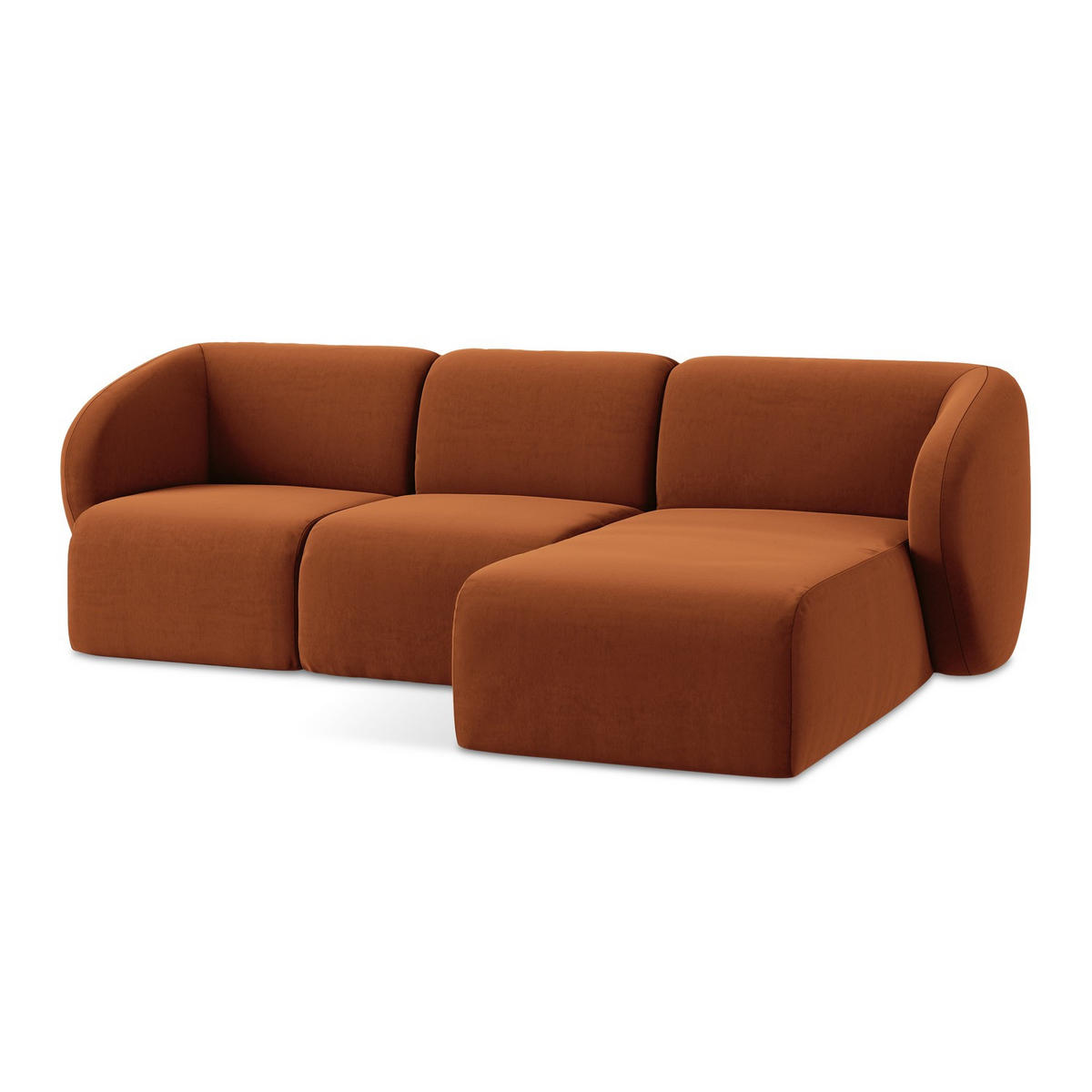 ECKSOFA Rechts Samt Stoff Orange - Terracotta/Schwarz, Holzwerkstoff/Kunststoff (248/166cm) - LaMiaSofa