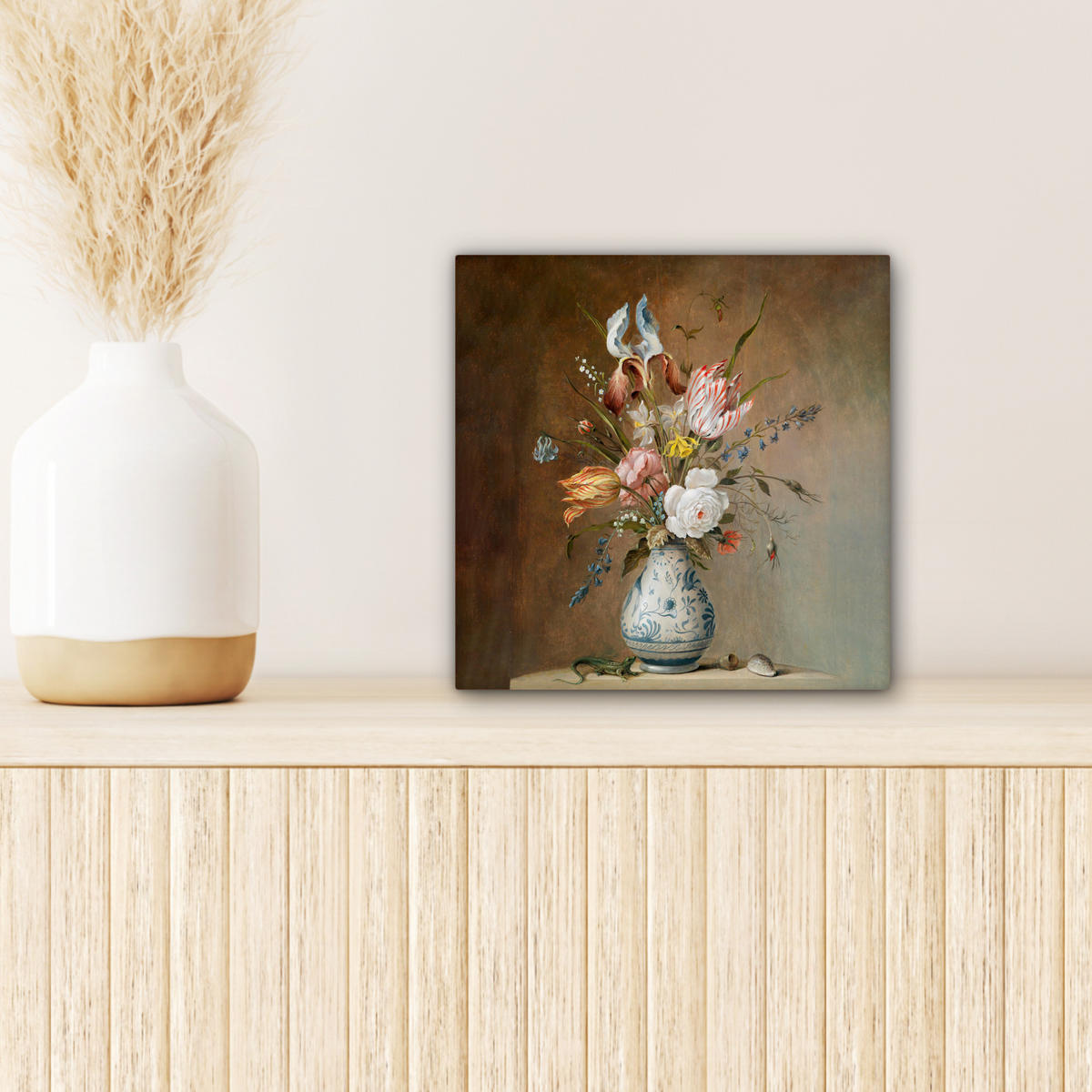 LEINWANDBILD Alte Meister - Blumen - Balthasar van der Ast Deko Wohnzimmer 20x20 cm - Hellbraun, Textil (20/20cm) - MuchoWow