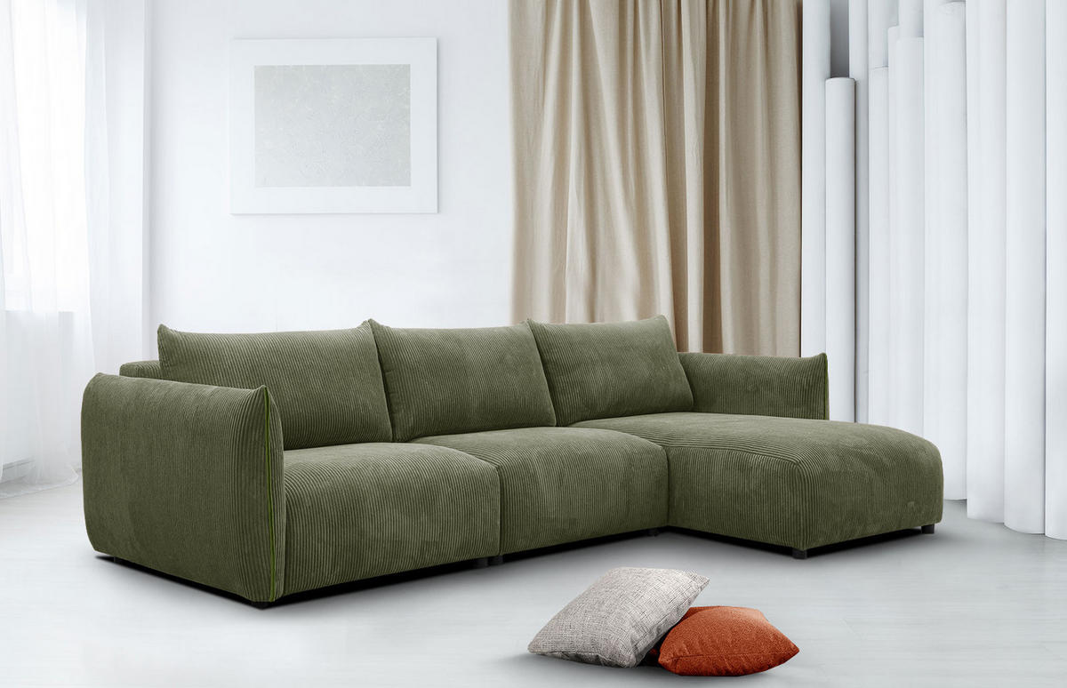 ECKSOFA TAUER 5-Sitzer, olivgrün - Schwarz/Olivgrün, Holzwerkstoff/Kunststoff (294/173cm) - Courtois Laville