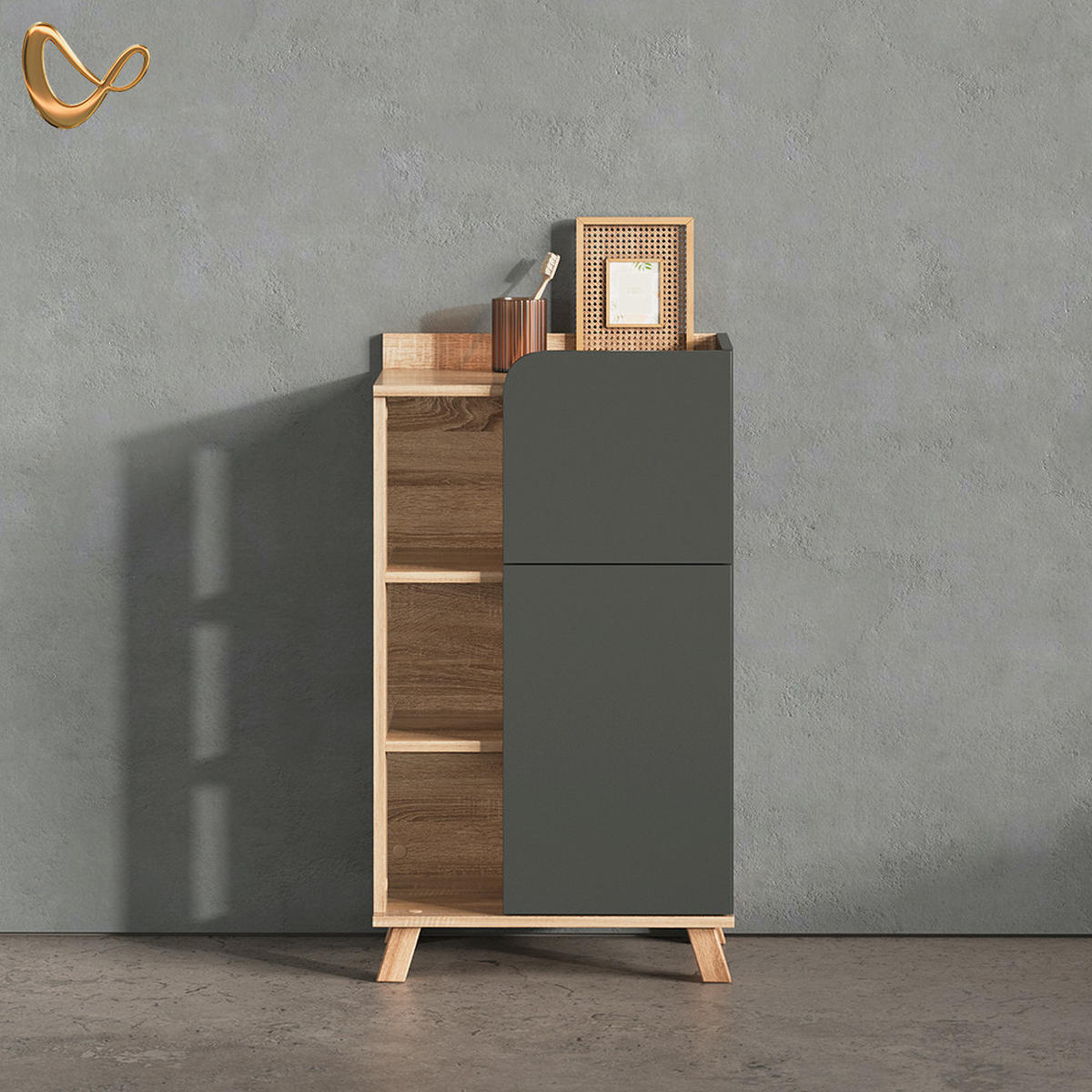 UNTERSCHRANK Marano Anthrazit 50 x 90 cm mit Tür und Schublade - Anthrazit/Sonoma Eiche, Holzwerkstoff (50/90/35cm) - Livinity®