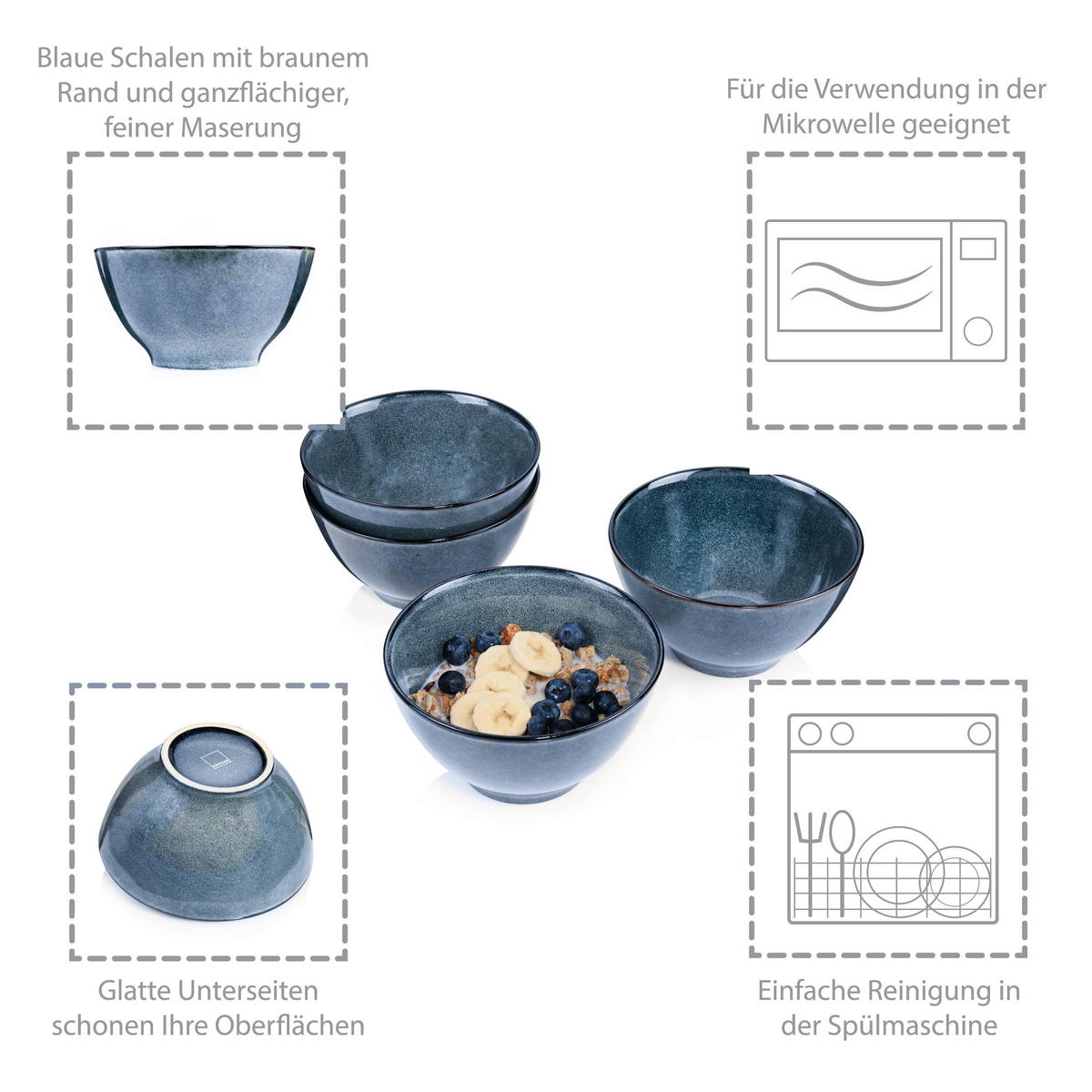 MÜSLISCHALEN SET DARWIN - 4 teilig aus Steingut - Blau, Keramik (15.5cm) - Sänger
