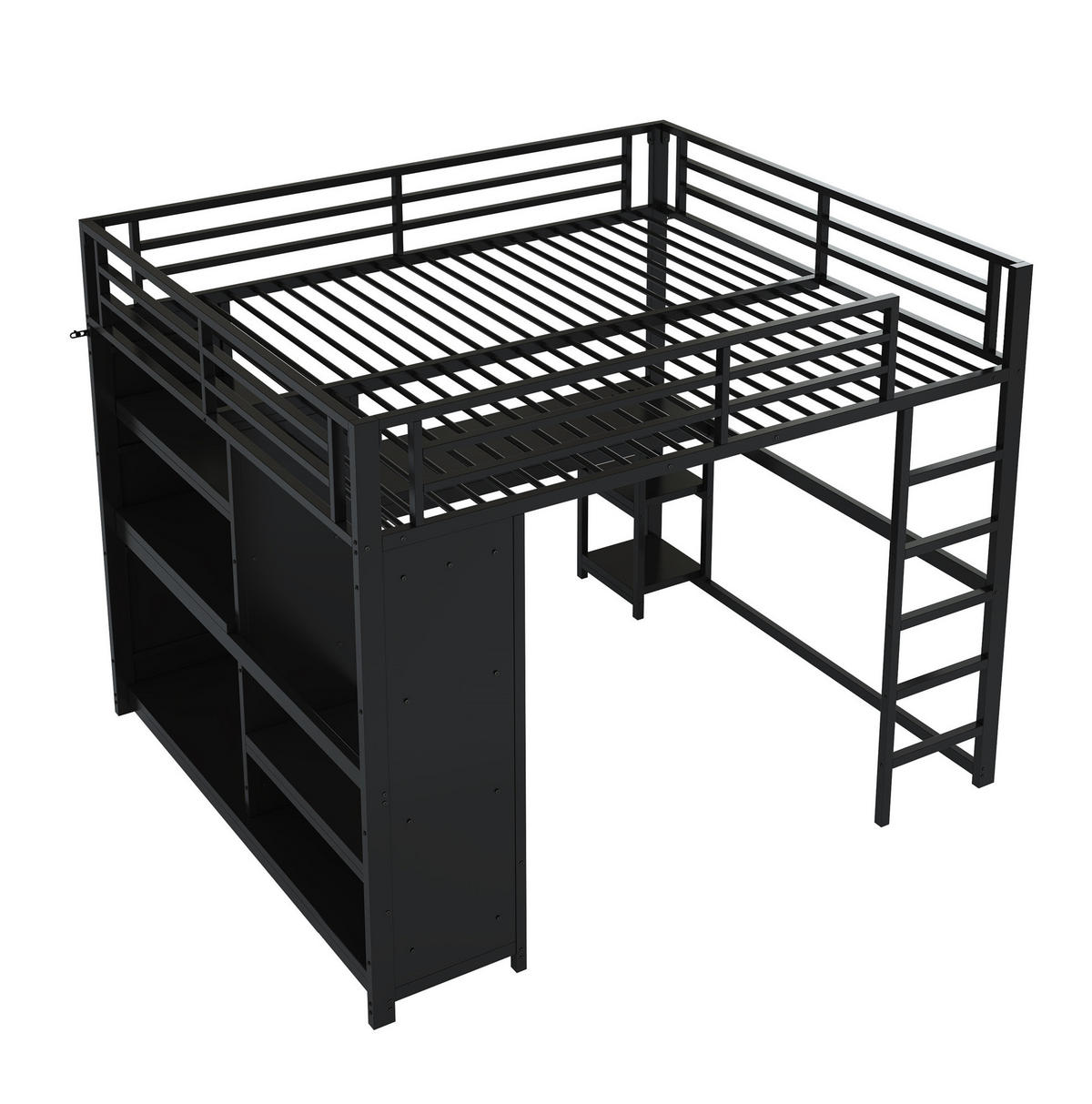 HOCHBETT 160/200 cm in Schwarz mit Schreibtisch, offenem Stauraum und LED-Beleuchtung - Schwarz, Metall (160/200cm) - Flora Grace