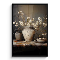 GERAHMTES BILD Stilleben - Blumen - Blumenstrauß - Vase - Wein 80x120 cm - Schwarz, Papier (80/120cm) - MuchoWow