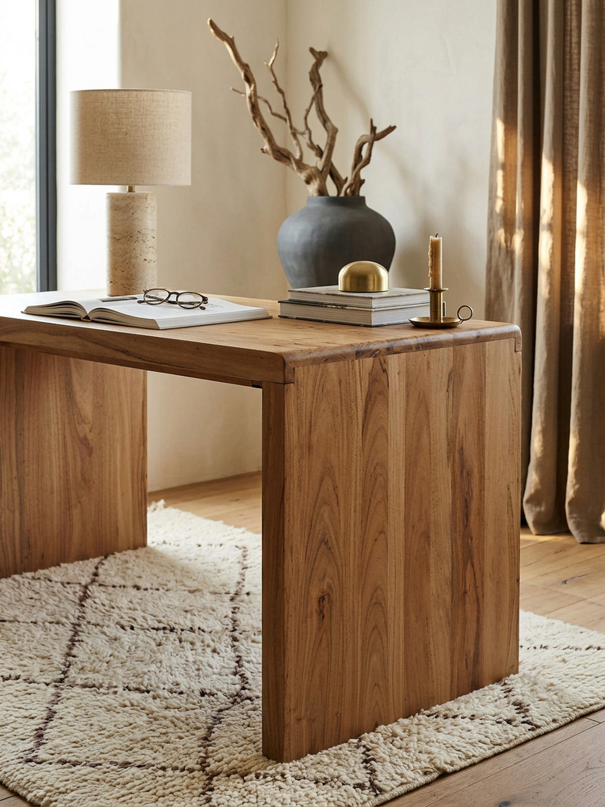 SCHREIBTISCH Massivholz Stauraum Abgerundete Ecken, Beige 160x80x76 cm - Beige, Holz (80/160/76cm) - KADIMA DESIGN