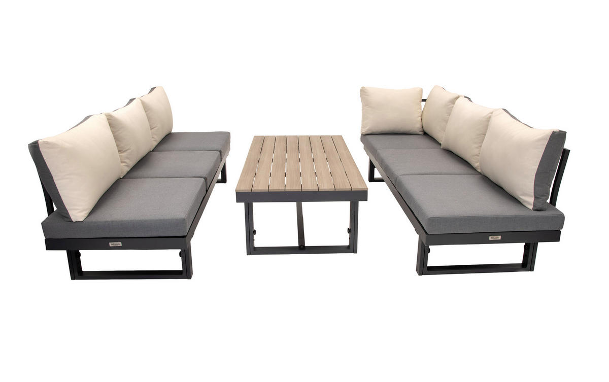 GARTENLOUNGE-SET Piazza Grau Aluminium höhenverstellbarer Tisch für 6 Personen - Grau, Kunststoff - Green Spirit