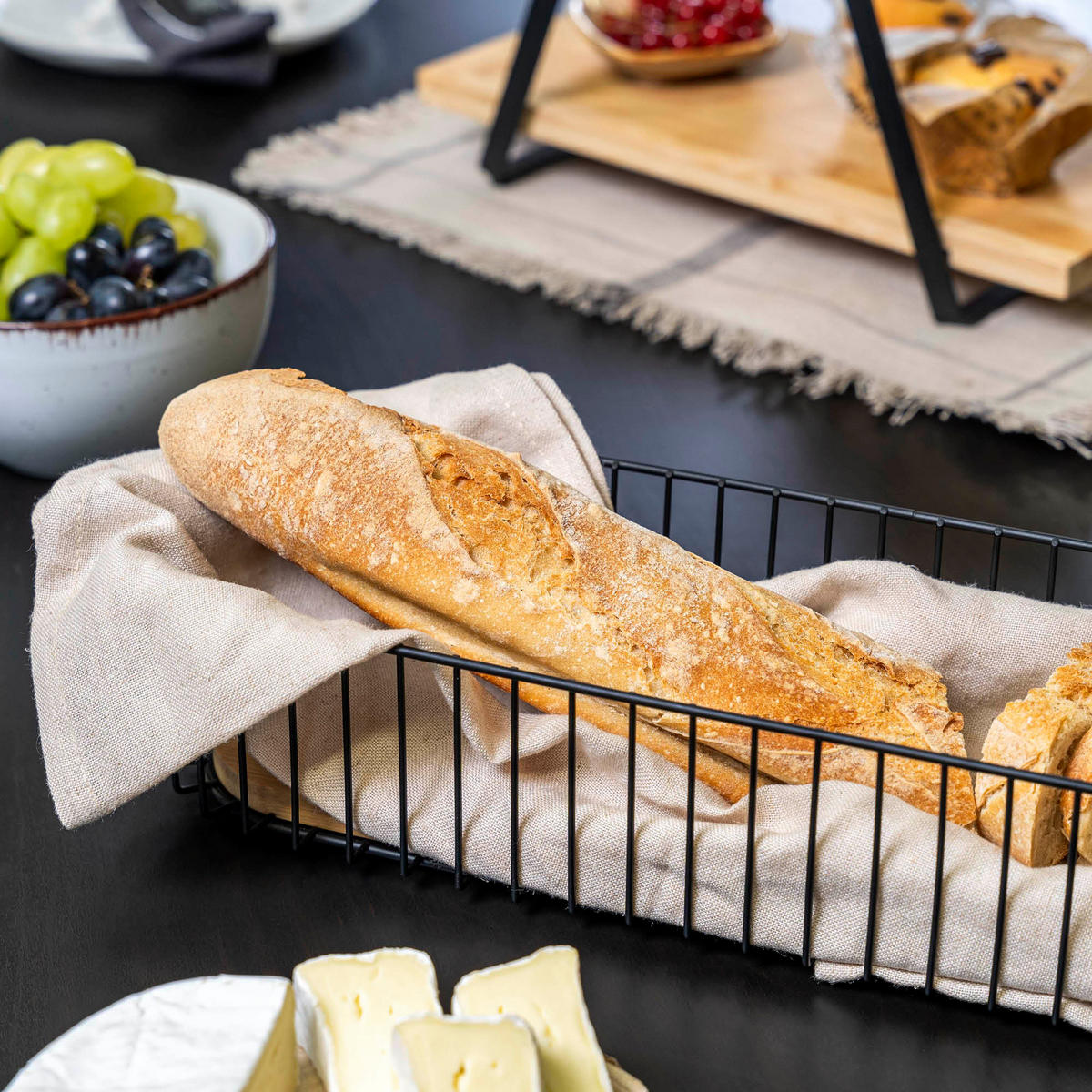 BROTKORB lang, Bambus/Metall schwarz - Schwarz, Metall (12.5/8.5/42cm) - eluno