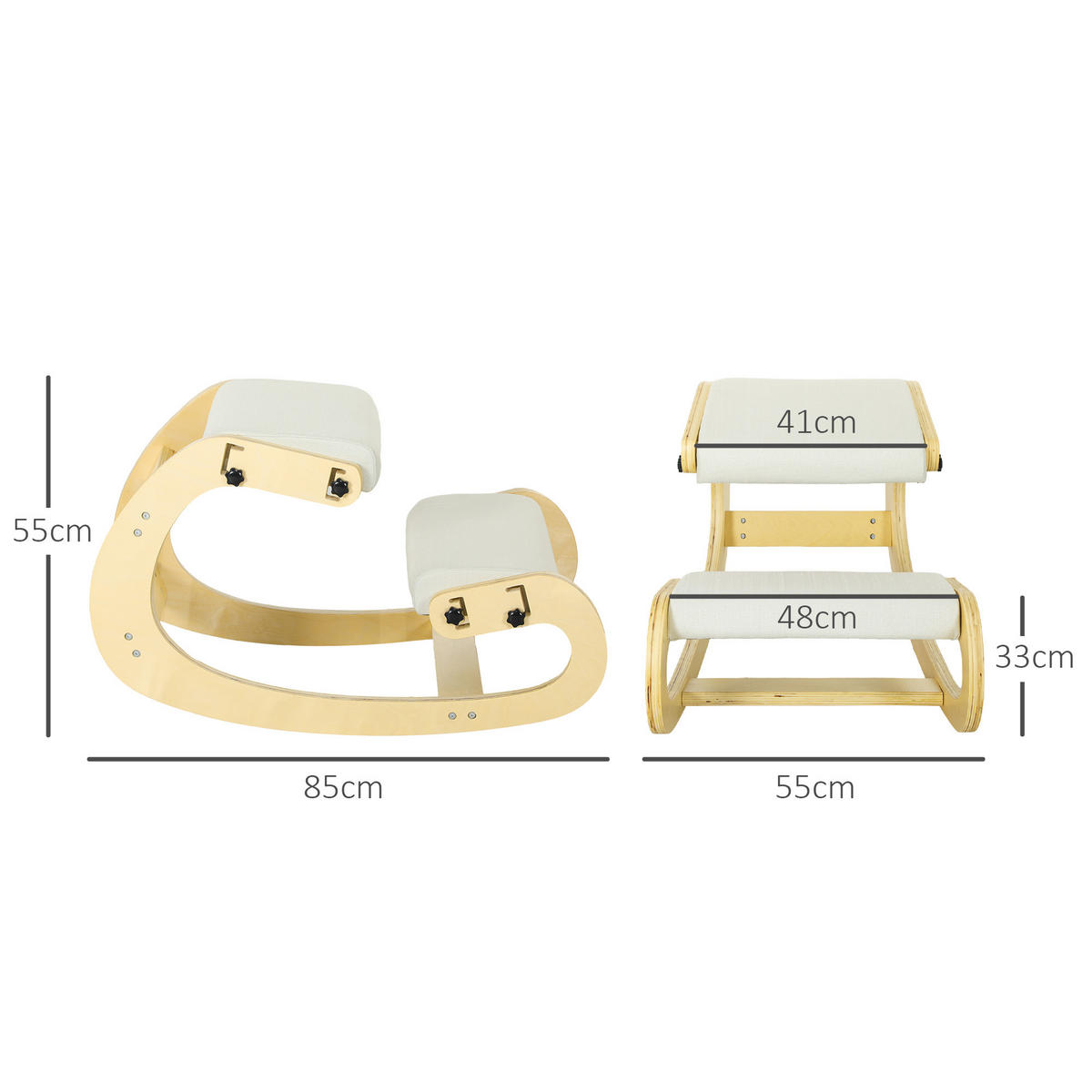 KNIESTUHL DE-11872 mit Wippfunktion & höhenverstellbar Natur - Creme, Holz (55/55/85cm) - ComfortXL