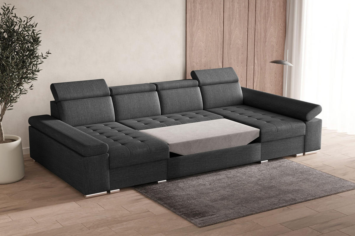 WOHNLANDSCHAFT - Ecksofa U - Luka U - Dunkelgrau (Twist 23) - Dunkelgrau, Holzwerkstoff (330/94/168cm) - Möblo