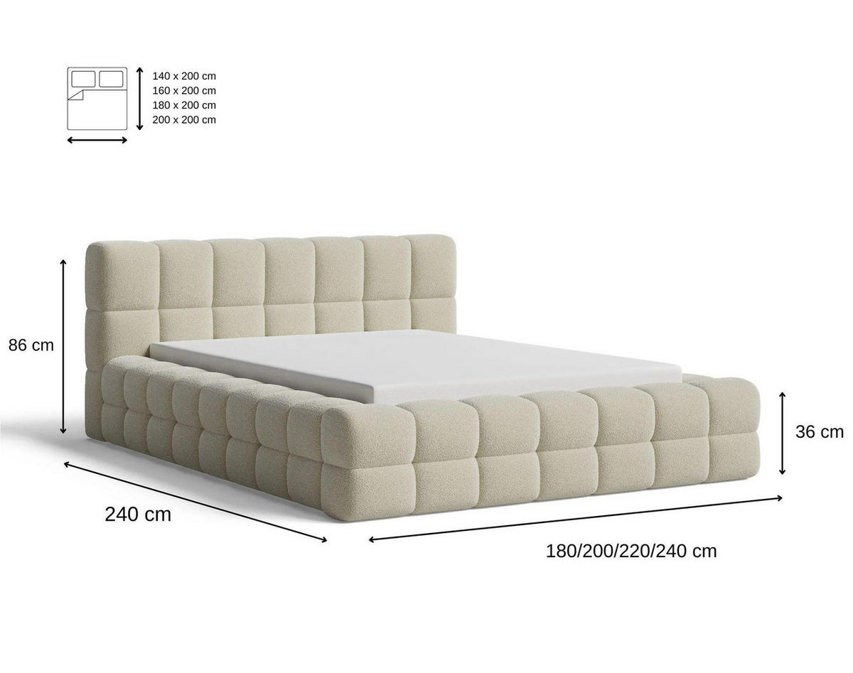 POLSTERBETT Verona 140x200 cm mit stabilem Metallrahmen, Bettkasten, Lattenrost und markantem Kopfteil - Bouclé Schwarz - Schwarz, Textil/Metall (140/200cm) - Chilly