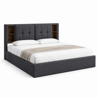 BETT mit kabellosem Laden & 4 Schubladen 160x200 cm Leinen Grau mit Matratze - Grau, Metall (160/200cm) - Meubliv