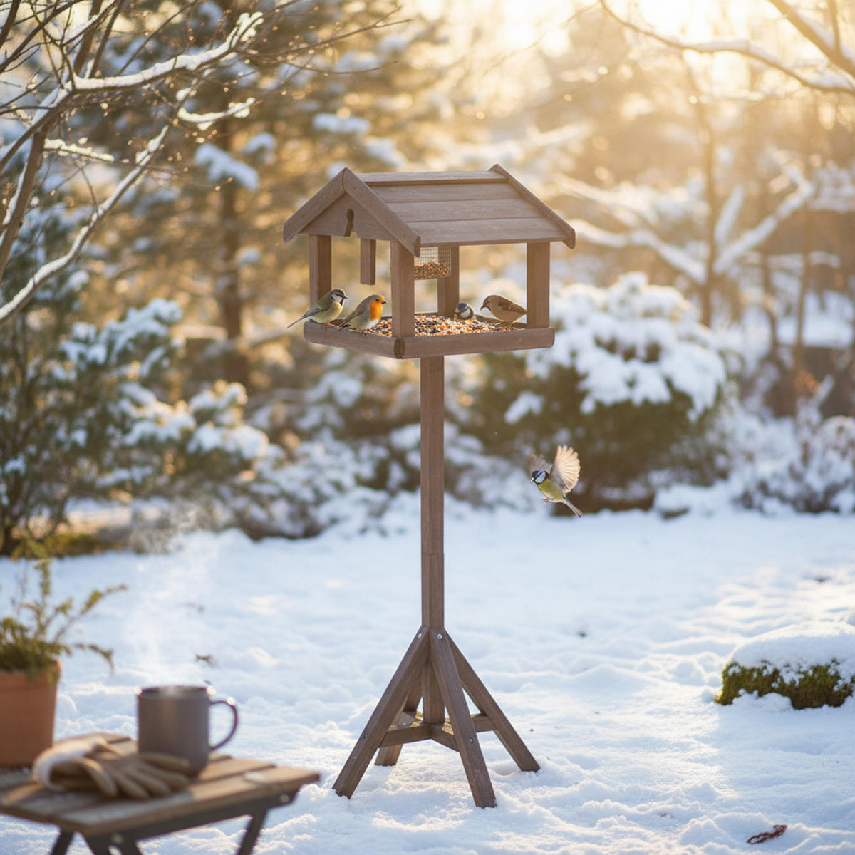 FÅGELMATARE Brun trä med stativ - Brun, Trä (50/117/50cm) - Relaxdays