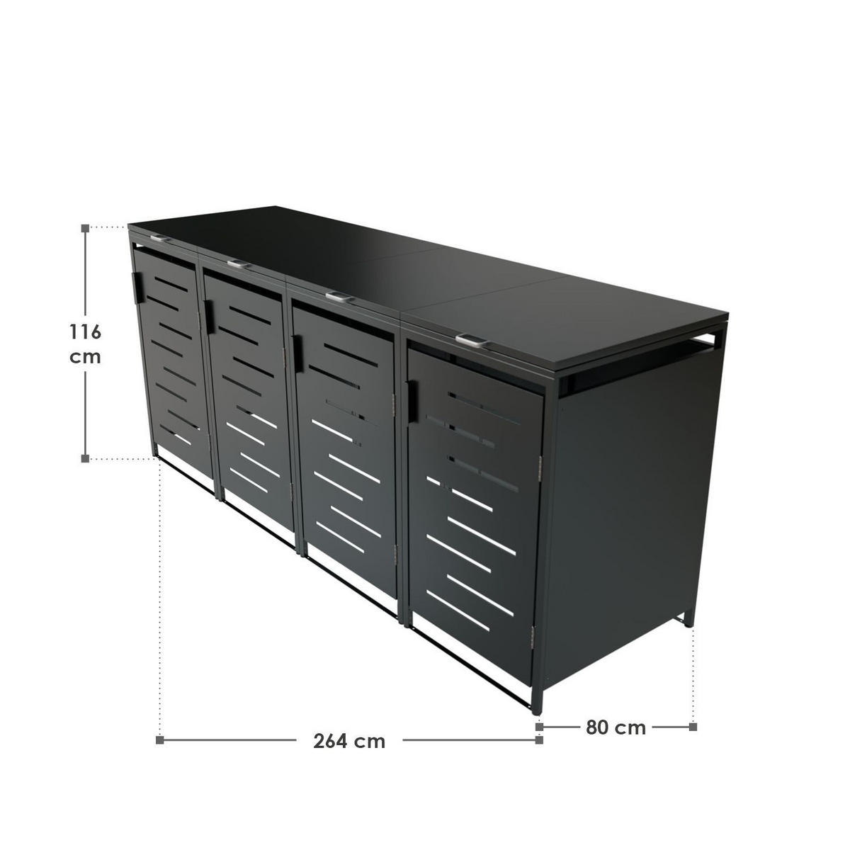 MÜLLTONNENBOX Arel 4er-Set - Anthrazit, Metall (272/120/80cm) - Juskys