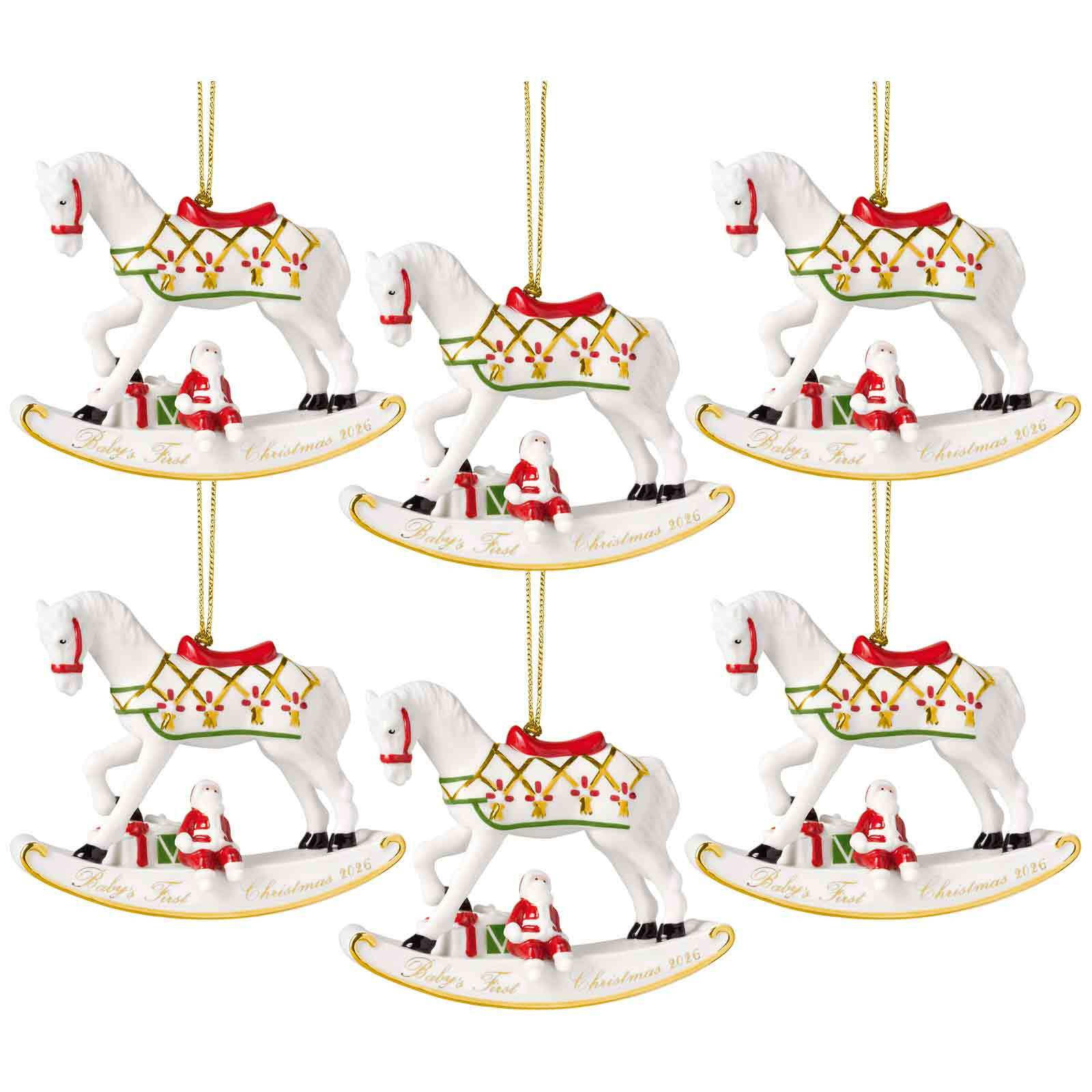 ORNAMENTE SCHAUKELPFERD 2026 Christmas Classics weiß-gold 10,9 x 3,8 x 8,9 cm 6er Set - Goldfarben/Weiß, Keramik (3.8/8.9/10.9cm) - Villeroy & Boch