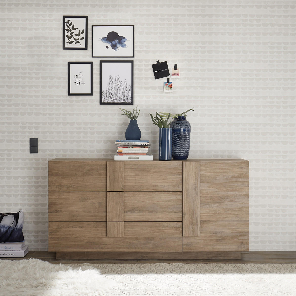 SIDEBOARD mit 3 Schubladen und 1 Tür L182 cm - Jupiter - Eiche Artisan, Holzwerkstoff (44/90/182cm) - Calicosy