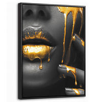 LEINWAND Bilder mit Rahmen - Frau - Schwarz - Gold - Gesicht - Lippen - 30x40 - Goldfarben, Textil (30/40cm) - MuchoWow