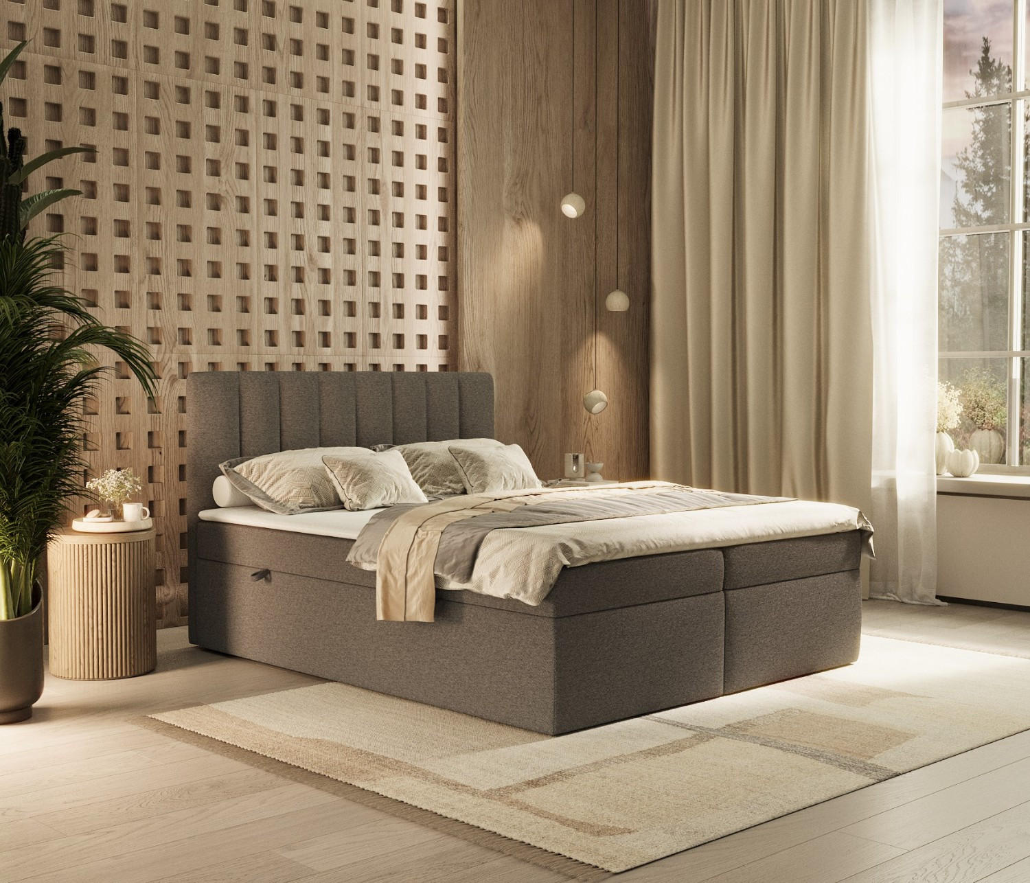 Thumbnail - AltaBeds Boxbett, Anthrazit, Textil, Buche, Kiefer, H2, Höhe ca. 18 cm, 180x200 cm, Handmade in Europe, Schlafzimmer, Be...