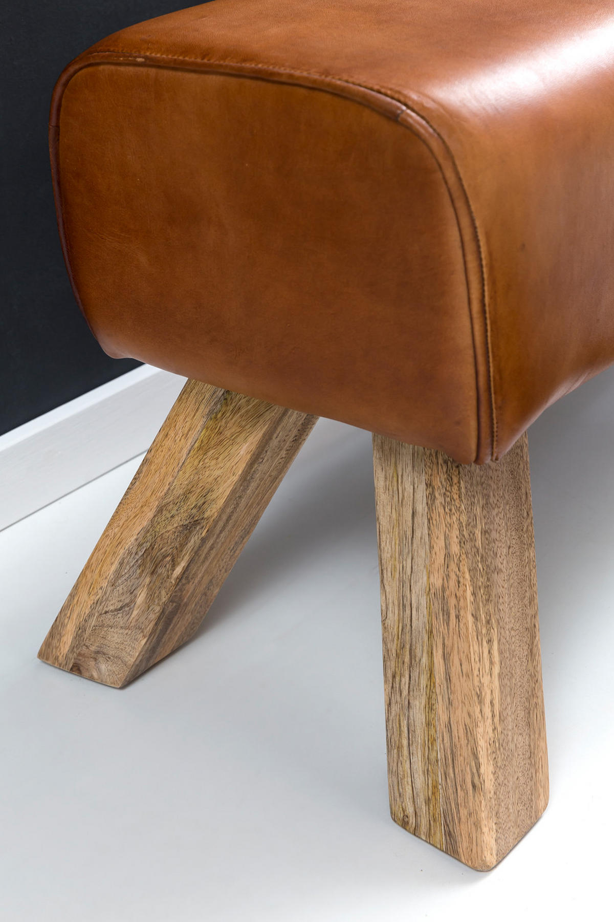 SITZHOCKER – Leder/Mango-Holz, 90x30x43 cm, Braun - Braun, Mangoholz/Leder (90/43/30cm) - KADIMA DESIGN