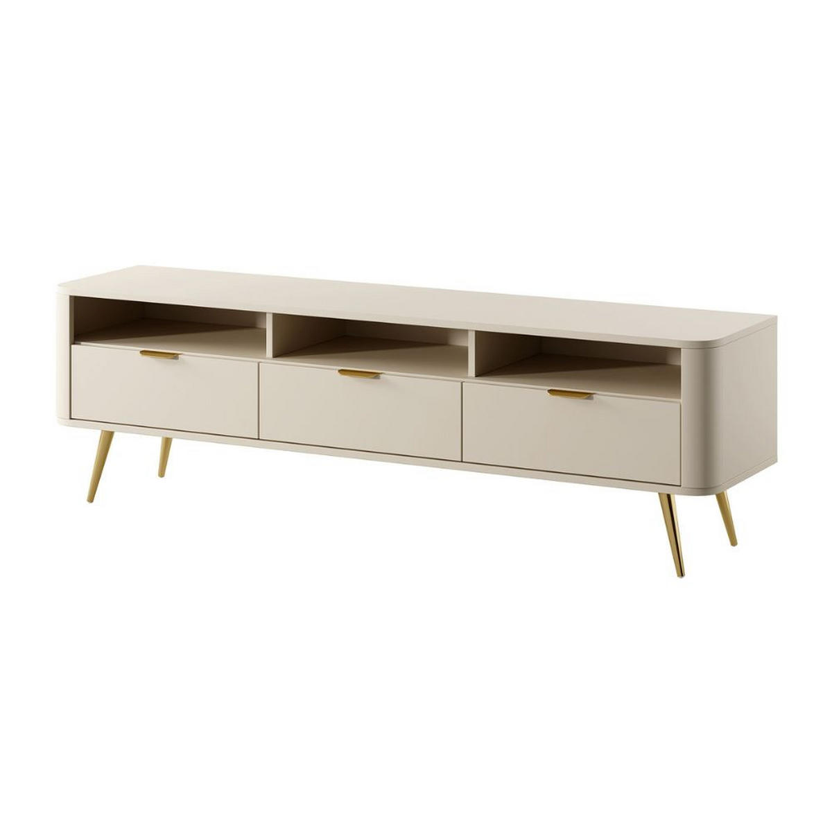 TV-SCHRANK Oval Beige mit 3 Schubladen 160 cm - Beige/Goldfarben, Holzwerkstoff/Metall (162/49/38cm) - Selsey