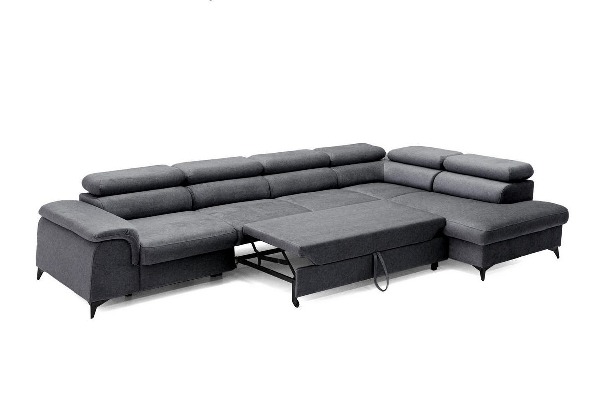 ECKSOFA PLAZA MAXI Rechts mit Schlaffunktion 127x195 Velours Dunkelgrau - Dunkelgrau/Schwarz, Holz/Textil (203/350cm) - Muffo