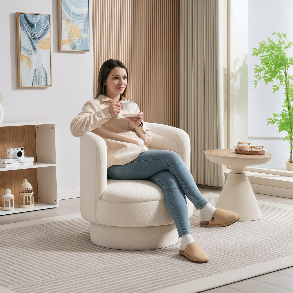 SESSEL, drehbar, Creme - Creme, Kunststoff (74/74/74cm) - HOMCOM