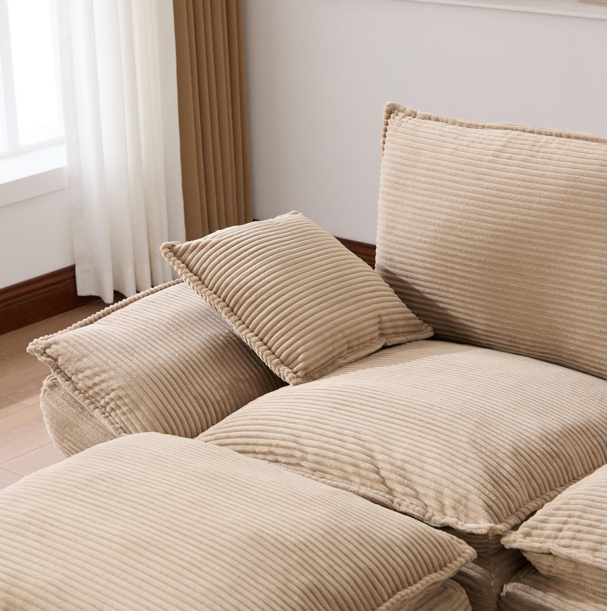 ECKSOFA aus Corduroy 190x132x84 cm in Beige mit Hocker & USB-C - Beige, Textil (132/190cm) - Modfu