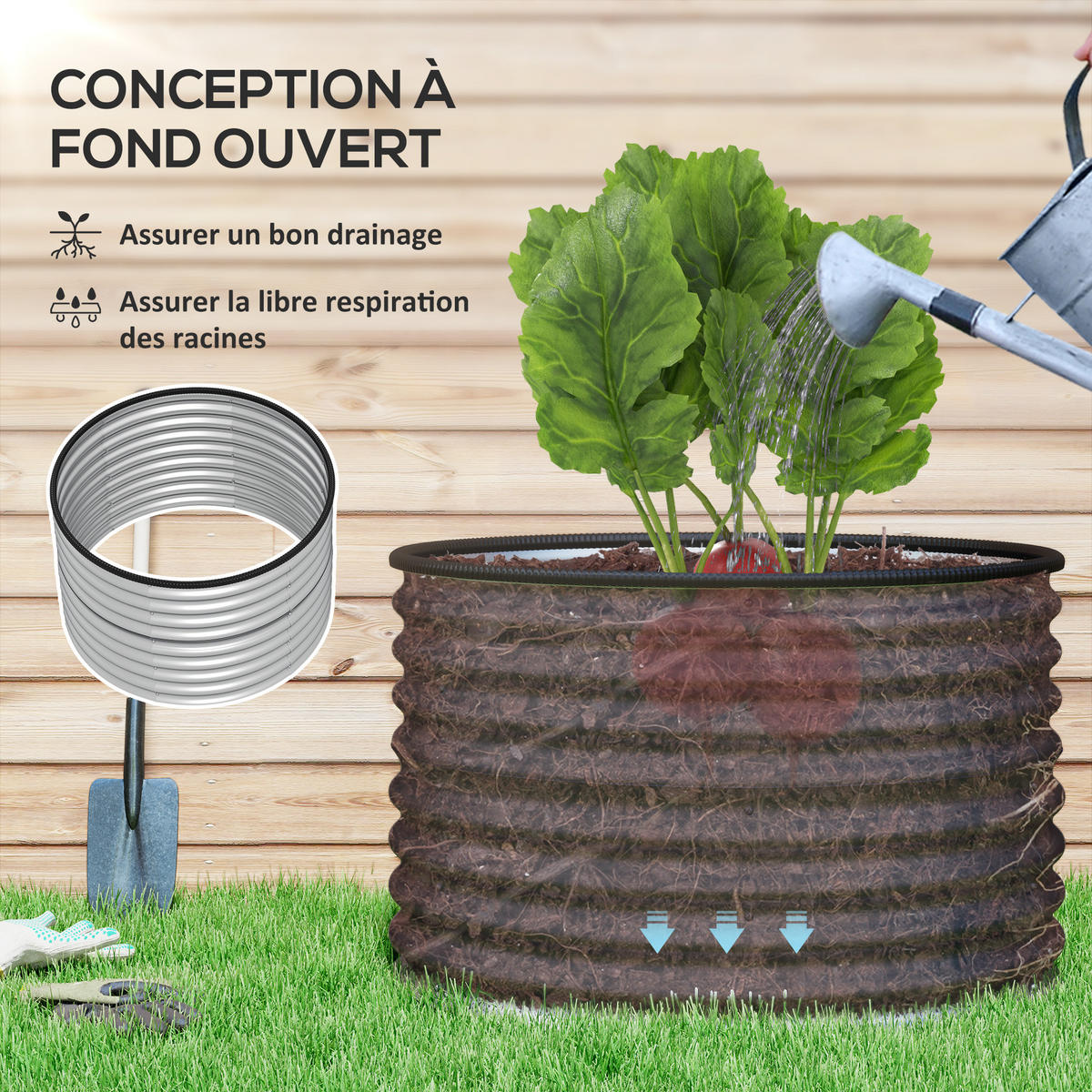 HOCHBEET-SET DE-12184 2er-Set rund, Ø90/56 cm, offener Boden Silber - Silberfarben, Metall (90/56/90cm) - ComfortXL