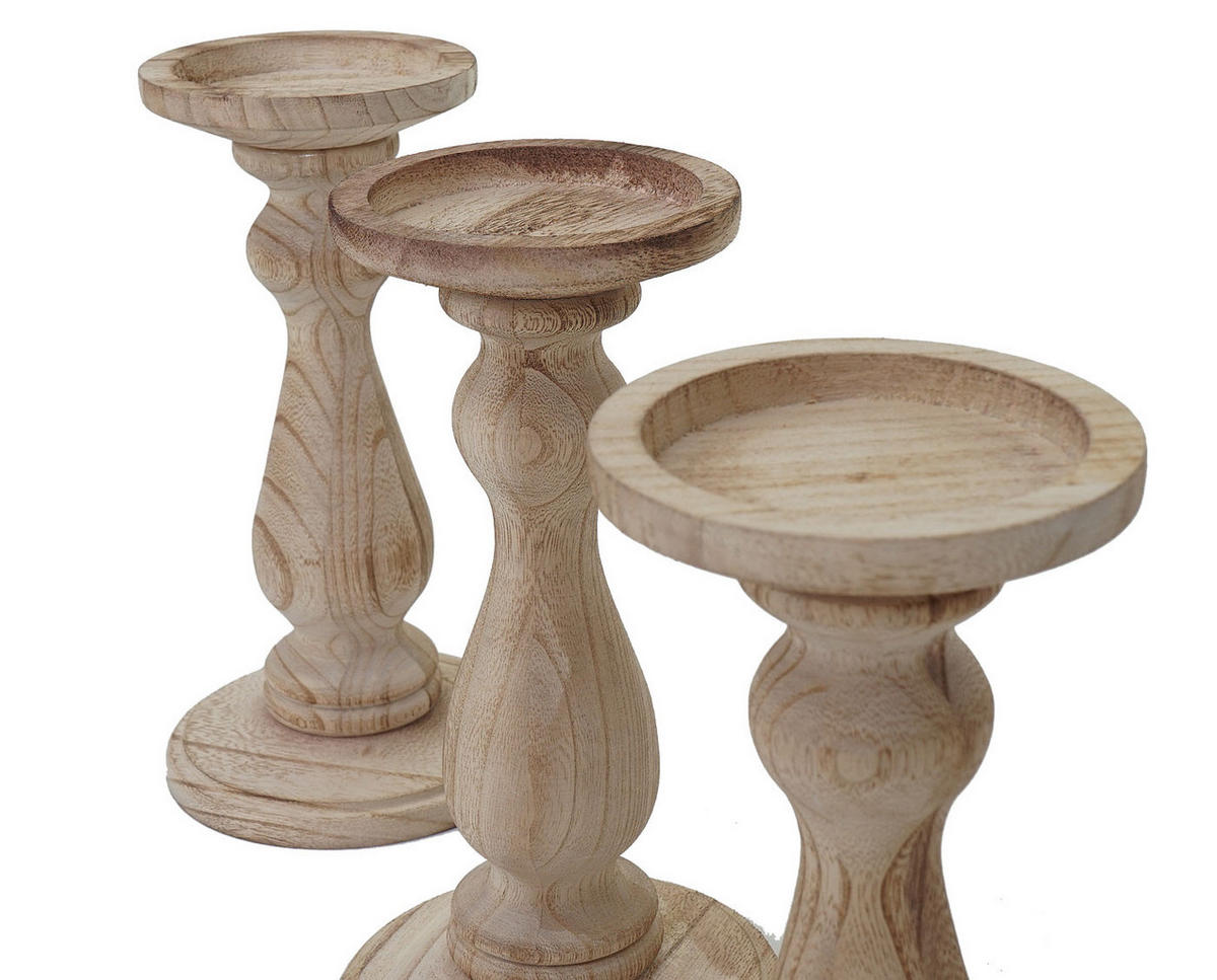 KERZENSTÄNDER 3ER-SET Beige - Beige, Holz (12/24/12cm) - MCW